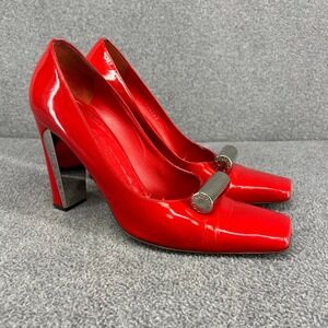 Louis Vuitton Shine Pump Women 39 Red Patent Leather Square Toe Cylinder Heels